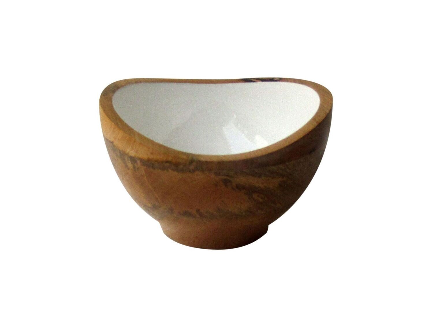 Mango Wood Bowl With Enamel - Small White & Natural Mango Wood Bowl With Enamel - Small White & Natural