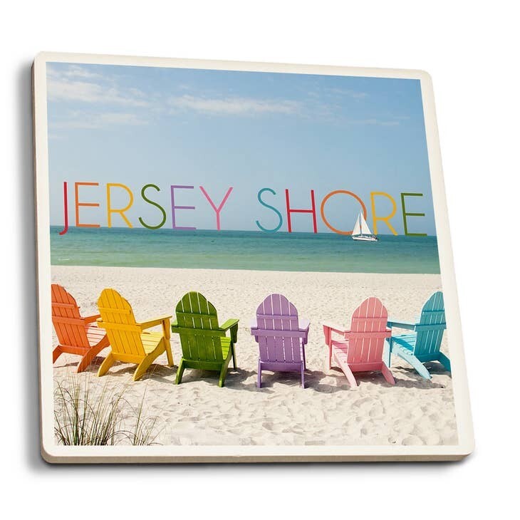 Jersey Shore - Colorful Chairs Ceramic Coaster