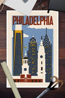 Philadelphia Woodblock - 12x18 Art Print