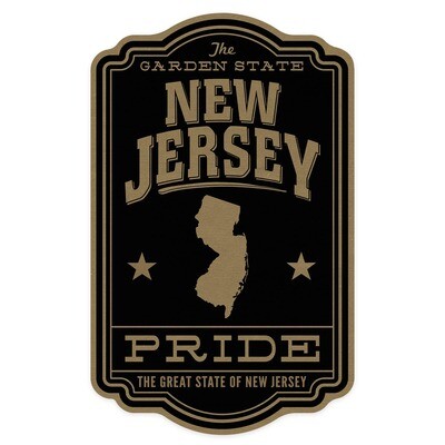 New Jersey - State Pride - Gold on Black - Contour 101021 (Vinyl Die-cut Sticker, Indoor/Outdoor) - Small