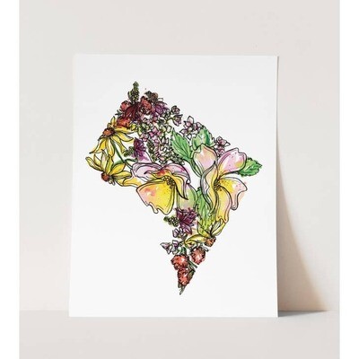 District of Columbia (D.C.) Wall Art Floral Print - 8” x 10”