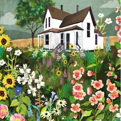 Meadow House Art Print | Rustic Wall Art | Farm Painting - 8 x 10