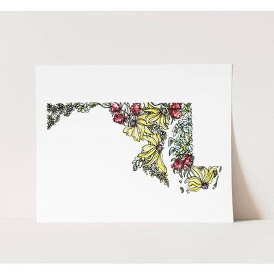 Maryland Wall Art Print: Watercolor // Featuring MD flowers - 8” x 10”