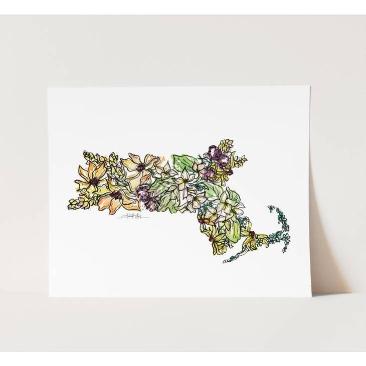 Massachusetts Wall Art Print: Watercolor // MA Wildflowers - 8” x 10”