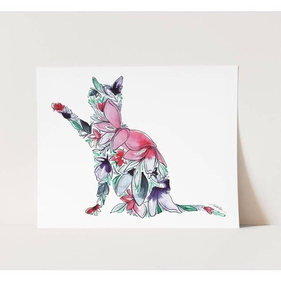 CAT Watercolor Floral Wall Art Print - 8” x 10”