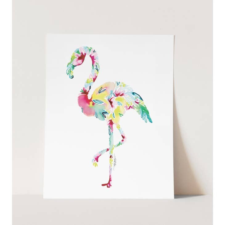 FLAMINGO Watercolor Floral Wall Art Print - 8” x 10”
