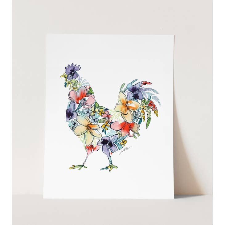 CHICKEN Watercolor Floral Wall Art Print - 8” x 10”