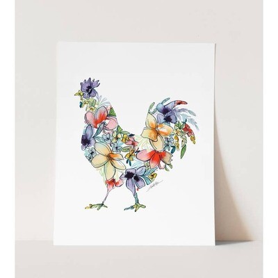 CHICKEN Watercolor Floral Wall Art Print - 8” x 10”