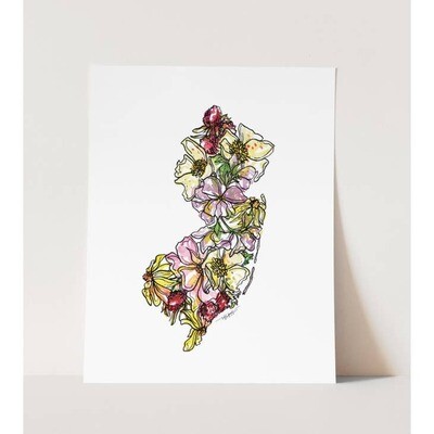 New Jersey Wall Art Print: Watercolor // NJ Flowers - 8” x 10”