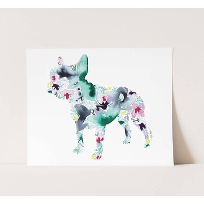 French Bulldog Watercolor Floral Wall Art Print - 8” x 10”
