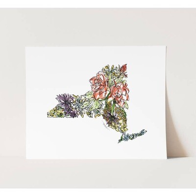 New York Wall Art Print: Watercolor // Featuring NY Flowers - 8” x 10”