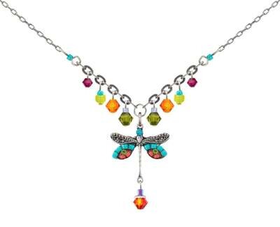 8292-MC Dragonfly Necklace w/Dangles-Multi