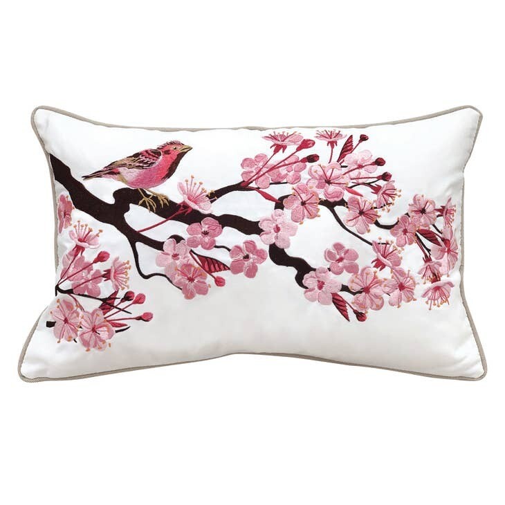 Finch &amp; Cherry Blossom Indoor/Outdoor Pillow