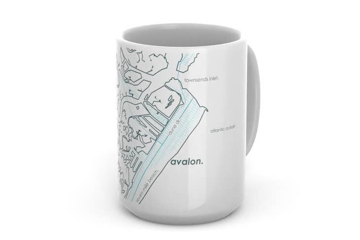 Avalon NJ Map 15 oz Ceramic Mug - Teal
