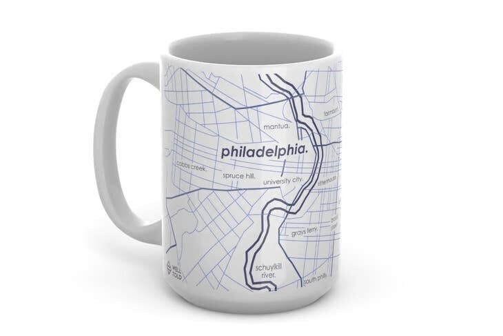 Philadelphia PA Map 15 oz Ceramic Mug - Blue