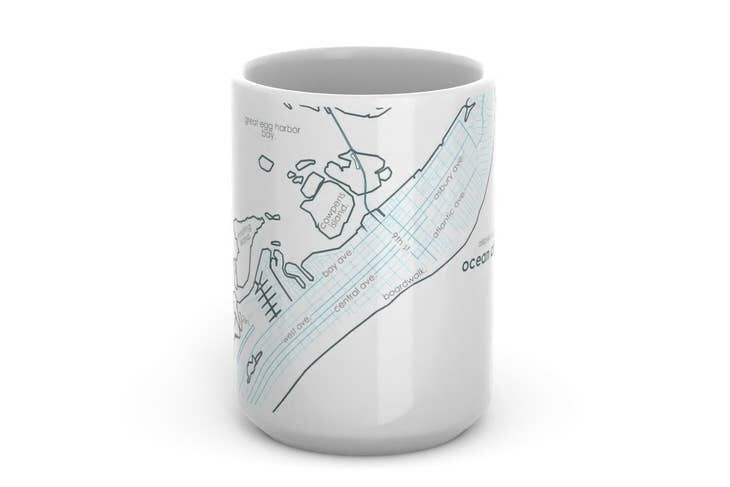 Ocean City NJ Map 15 oz Ceramic Mug - Teal