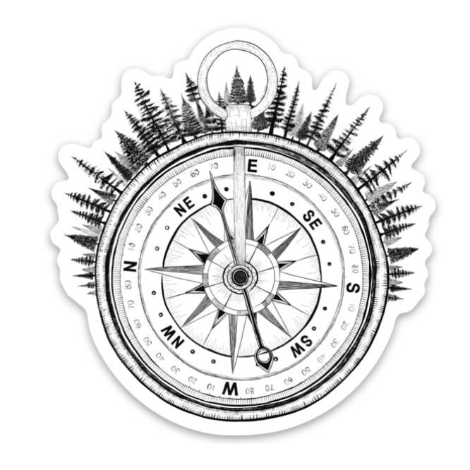 Forested Compass Vinyl Sticker