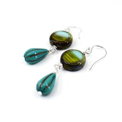 Avocado and Sky Blue Drop Earrings with Turquoise Blue Drop Avocado and Sky Blue Drop Earrings with Turquoise Blue Drop