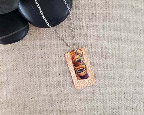 Flame Paint Copper Rectangle Layered Necklace