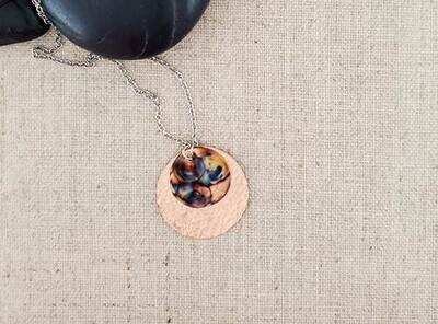 Flame Paint Copper Small Circle Layered Necklace