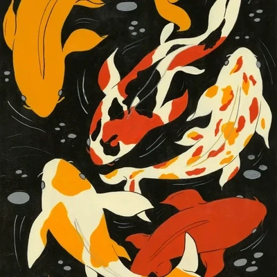 Koi in Black Water Signed Print