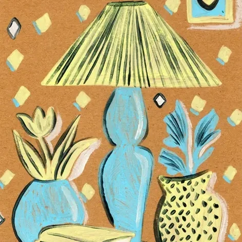 Living Room in Blue and Yellow Signed Print