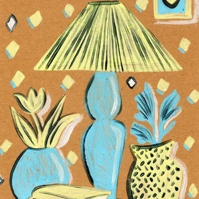 Living Room in Blue and Yellow Signed Print