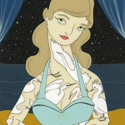 White Heron Tattooed Lady Signed Print