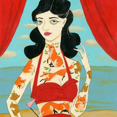 Foxes Tattooed Lady Signed Print