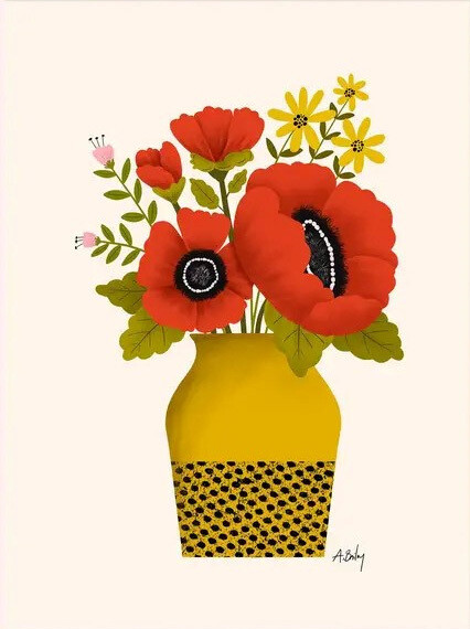 Red Bloom Bouquet - floral illustration print