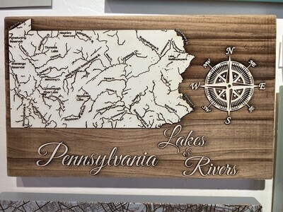 Pennsylvania: Lakes & Rivers Papier Blanc 7.25” x 12” Pennsylvania: Lakes & Rivers Papier Blanc 7.25” x 12”