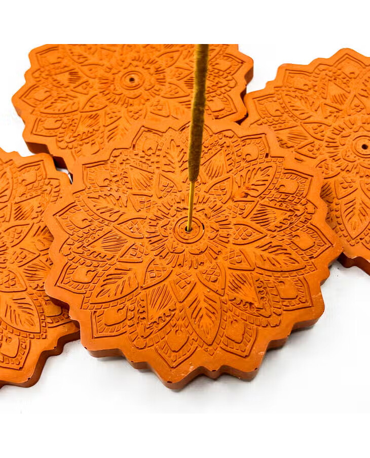 Concrete Boho Mandala Incense Burner - Terracotta