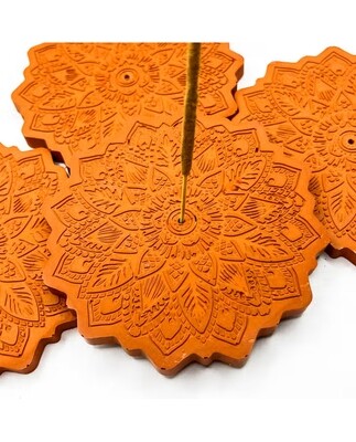 Concrete Boho Mandala Incense Burner - Terracotta