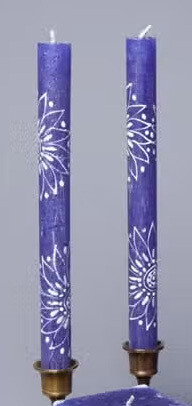Henna White on Blue Candle - Taper 9&quot; Pair (8 hour burn time)
