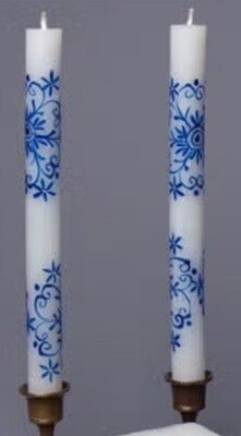 Henna Blue on White Candle - Taper 9” per pair (8 hour burn time)