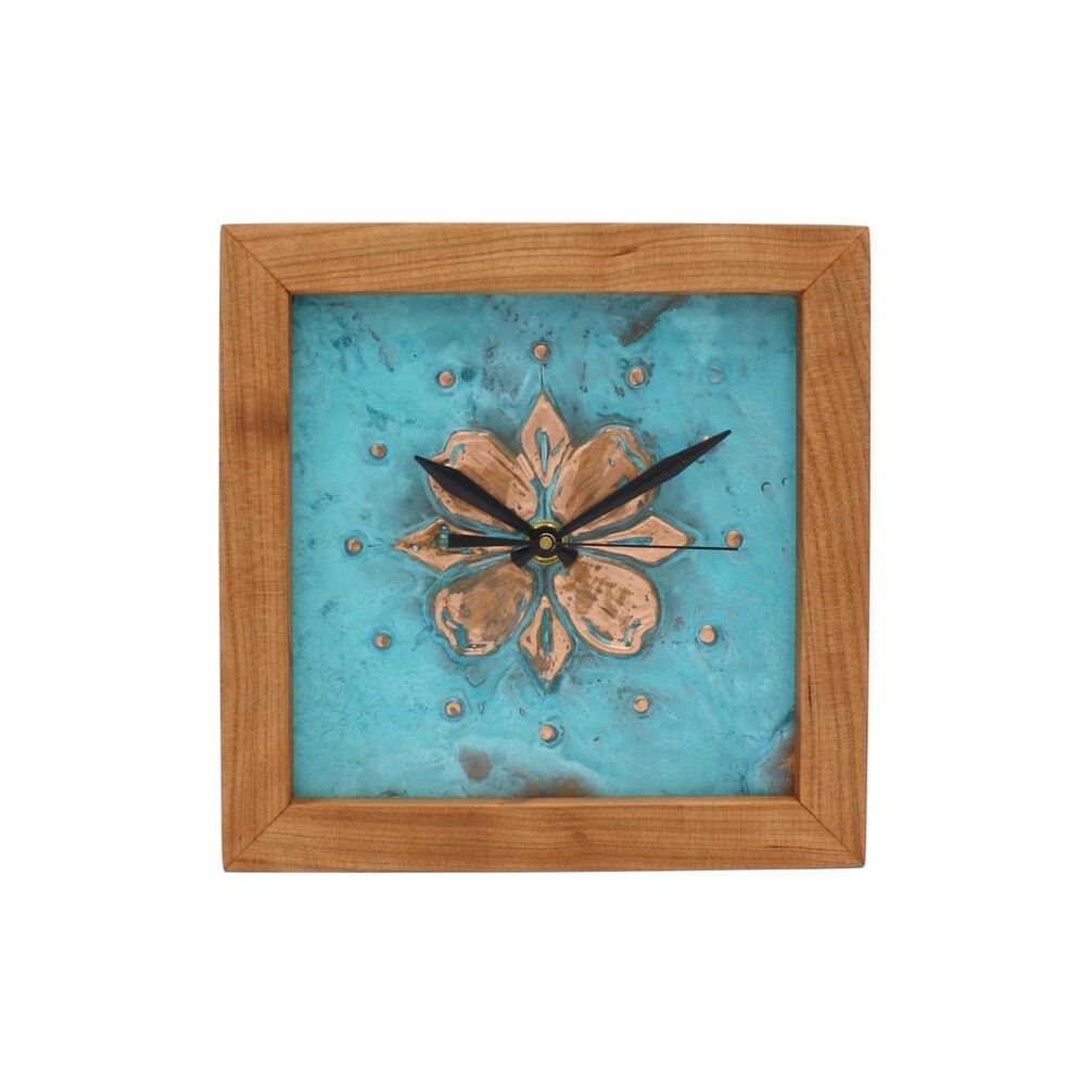 Dogwood Flower Patina Copper, Verde/Green Face Clock