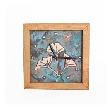 Box Clock Copper Patina Ginkgo Box Clock Copper Patina Ginkgo