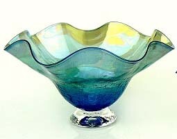 Metallic light blue small fluted bowl