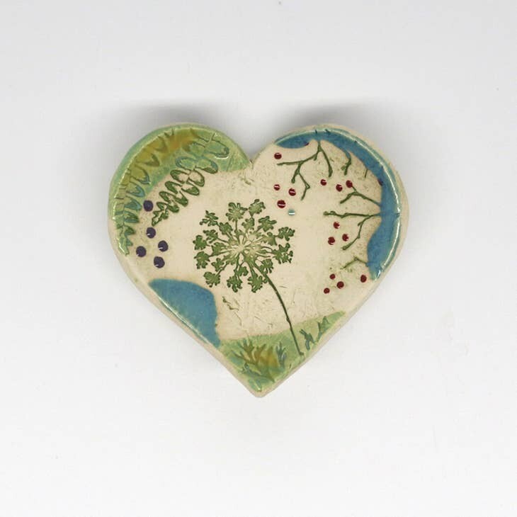 Dish Bowl - Heart Large Pressed Flowers Handmade USA