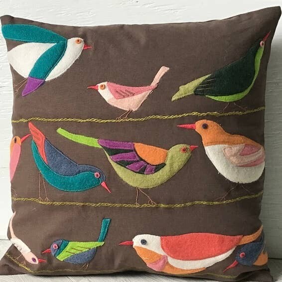 Pillow Applique/Embo 16&quot; Birds on a wire Multi