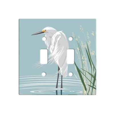 White Egret Double Ceramic Switch Plate
