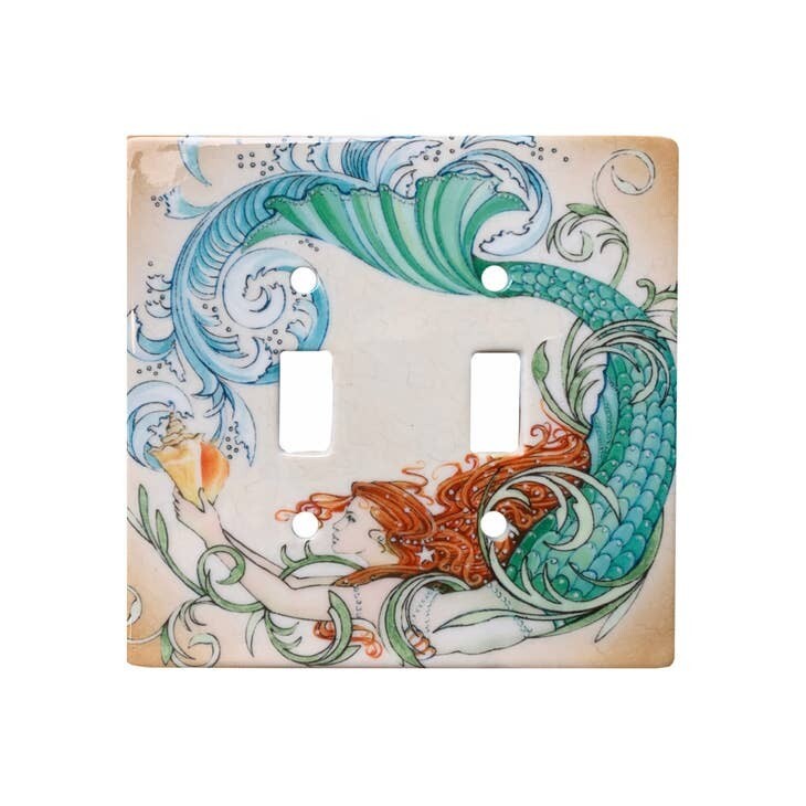 Vintage Mermaid Double Ceramic Switch Plate - 