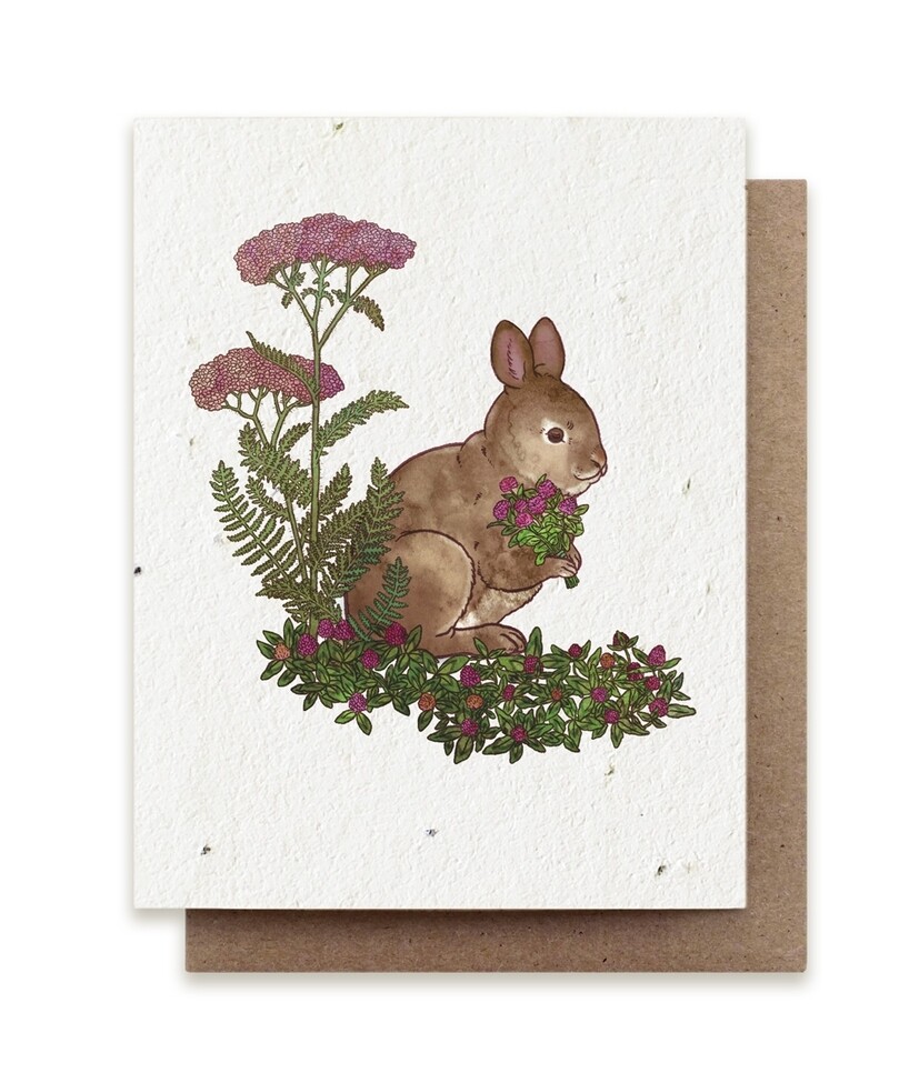 Rabbit Gathering Herbs Plantable Herb Seed Card - No Sleeves