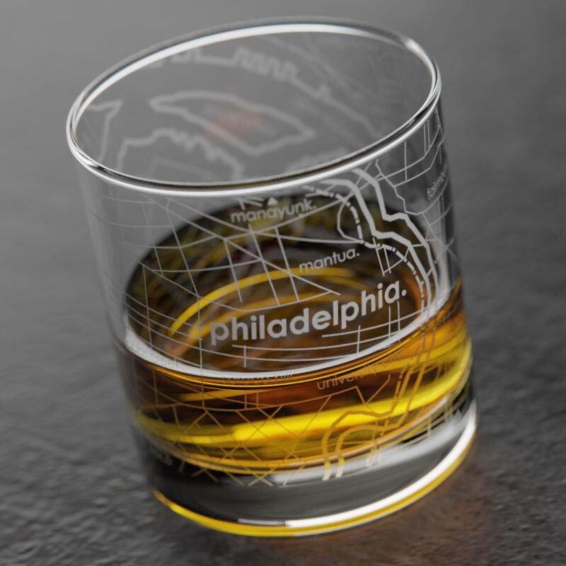 Philadelphia PA Map Rocks Whiskey Glass