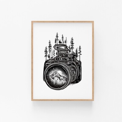 Forested Camera + Mountain Lense II Art Print - 8&quot; x 8&quot;