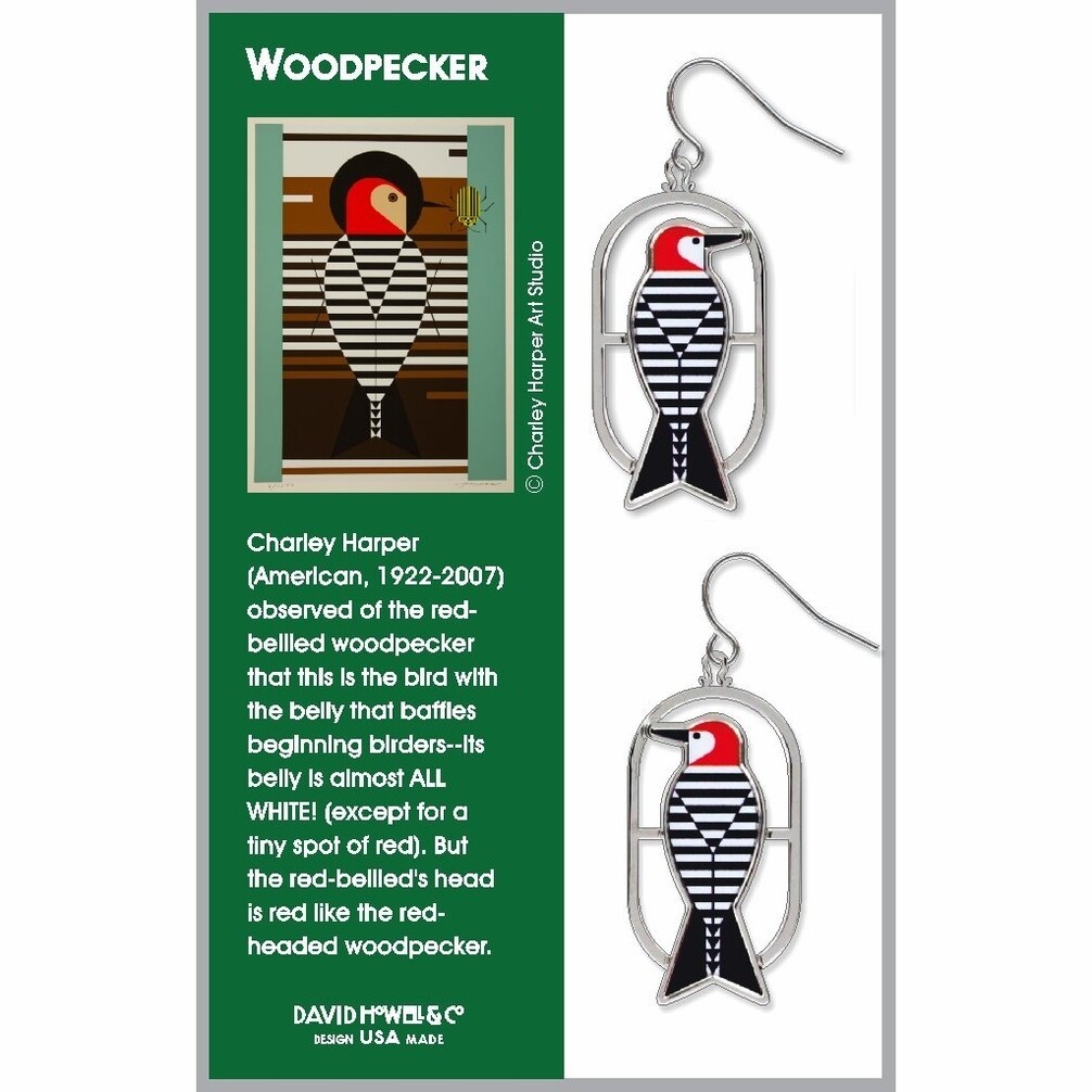 Charley Harper's Woodpecker Earrings Charley Harper's Woodpecker Earrings