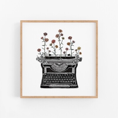 Floral Typewriter II Art Print - 8&quot; x 8&quot;