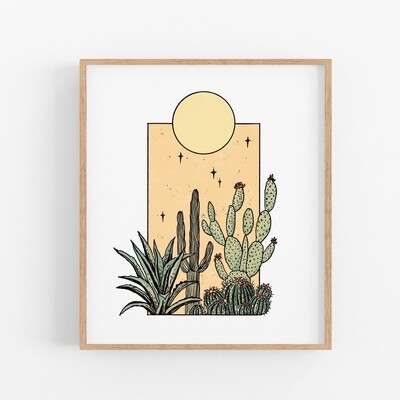 Under the Cactus Moon Art Print - 8&quot; x 10&quot;