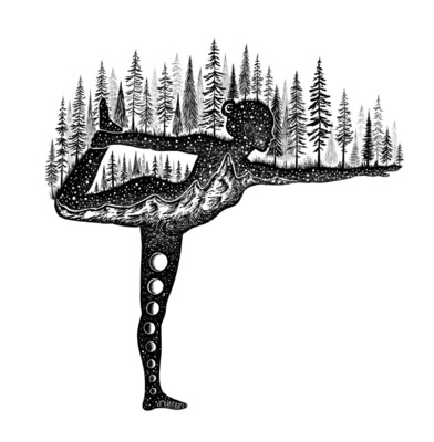 Forested Yoga Pose Art Print - 8&quot; x 8&quot;