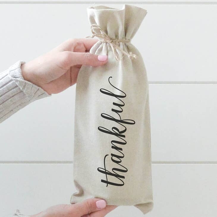 Thankful Wine Bag - Natural Cotton/Linen